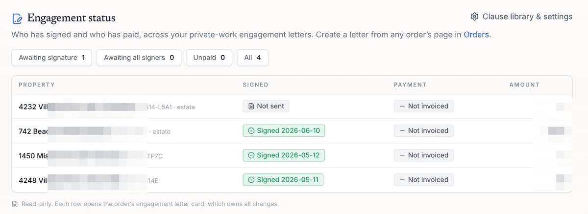Engagement Letters for Private Work, Built From the Order You Already Filled Out